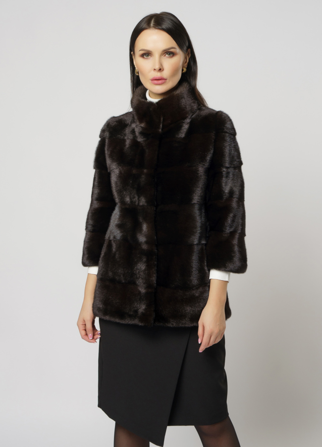 Норковая шуба трансформер в цвете махагон модель № 2105 универмаг малина