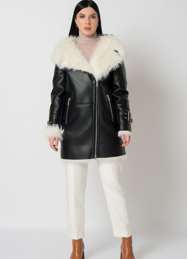 фото Дубленка из эко кожи с белым мехом модель № 2828-2 , 79315