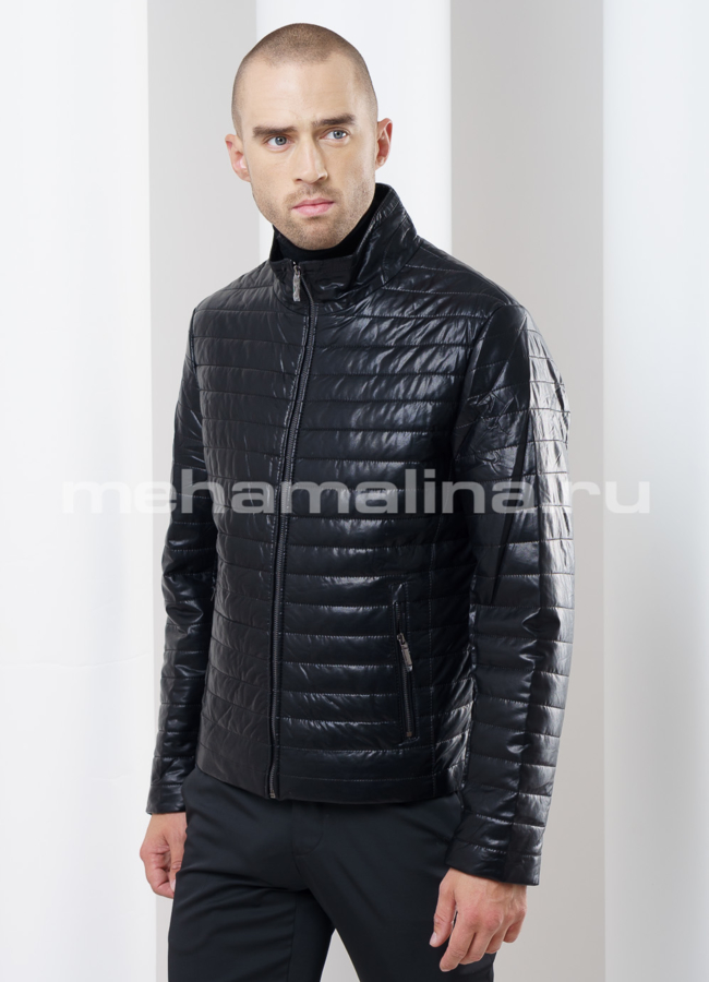 Куртка мужская из эко кожи модель № KP-154 меха малина