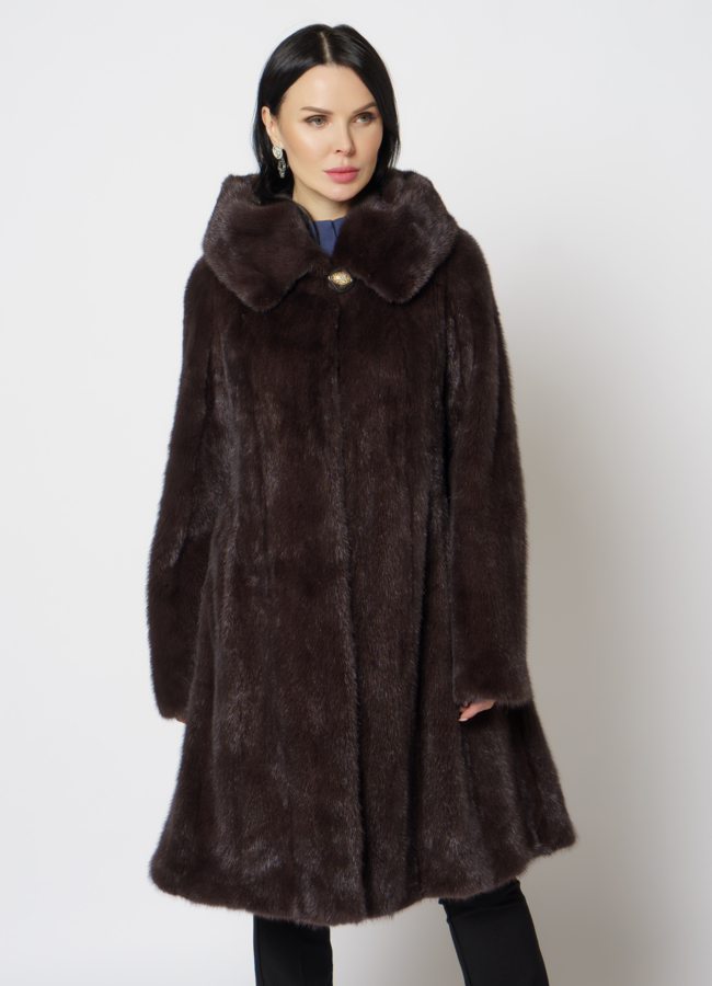 Норковая шуба с капюшоном в цвете капучино модель № 21115 меха малина