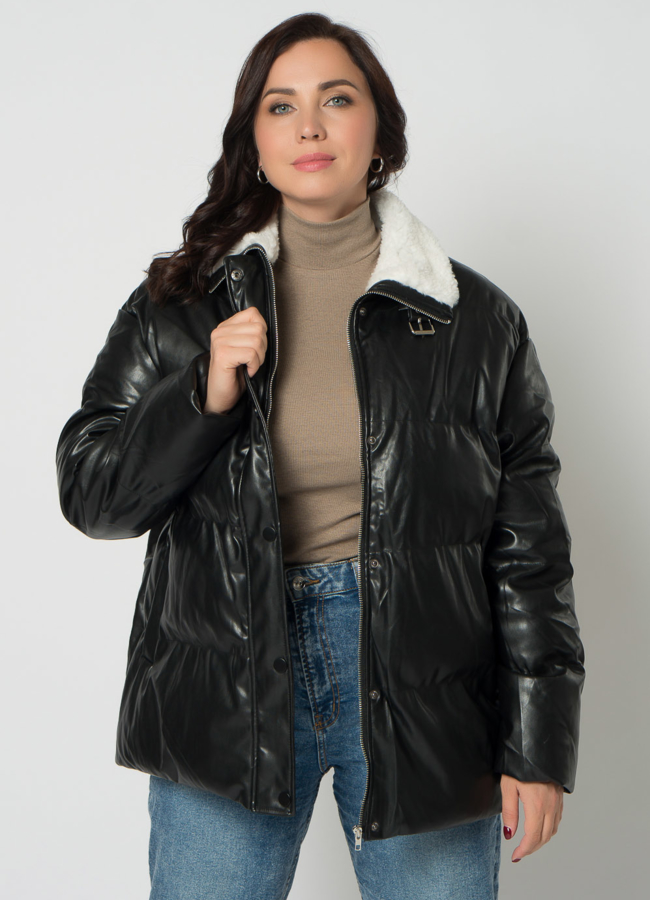 Куртка из эко кожи черного цвета с воротником стойкой модель № 21712 универмаг малина