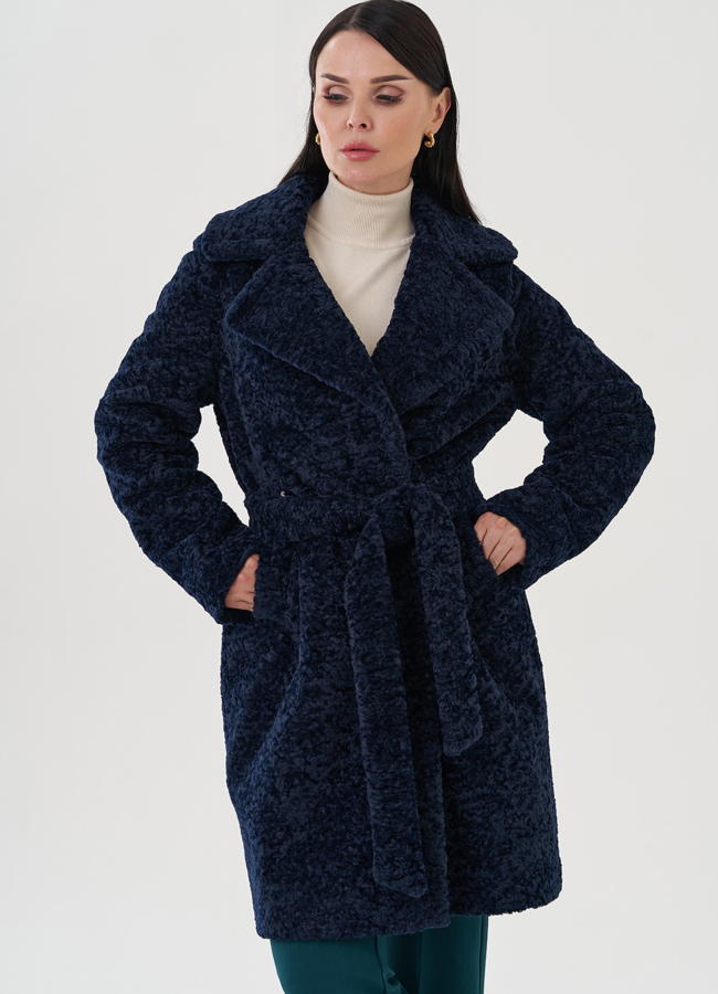 Полупальто женское с английским воротником модель № 24606 меха малина