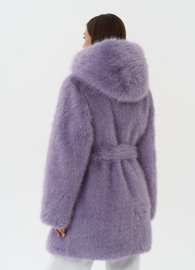 Полупальто из эко меха с капюшоном модель № 27805 универмаг малина