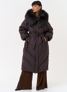 Женский пуховик с капюшоном из меха чернобурки Женский пуховик с капюшоном из меха чернобурки