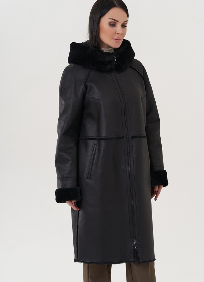 Дубленка женская с капюшоном  модель № 25915 в рассрочку