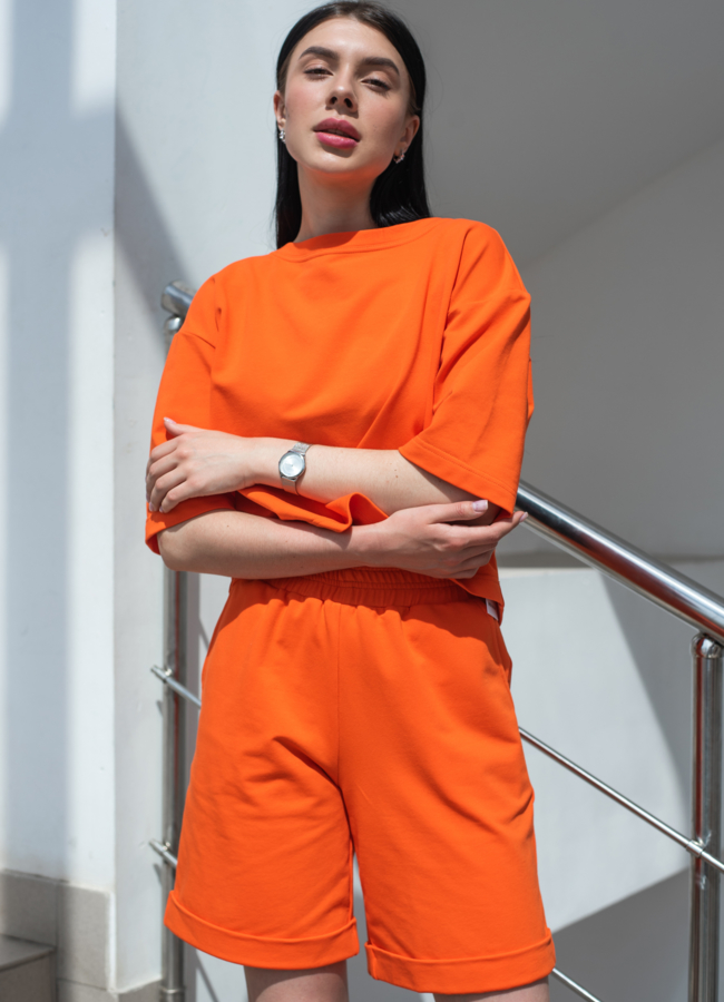 Шорты женские из хлопка оранжевого цвета модель № 22911 универмаг малина