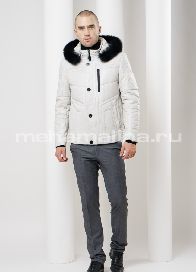 Кожаный пуховик модель № ПМ-59 универмаг малина