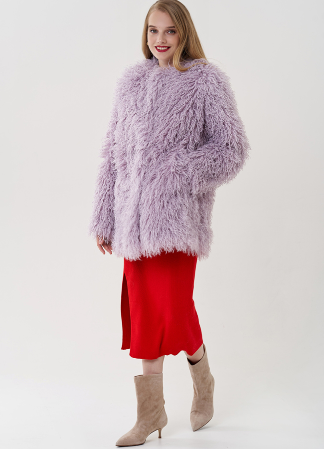 Полупальто из эко меха ламы модель № 81230 меха малина