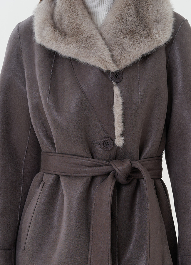 Длинная дубленка из эко кожи с воротником шаль модель № 27782 в рассрочку