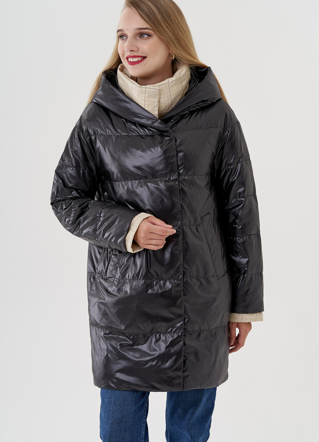 фото Женское полупальто с капюшоном  модель № 81214