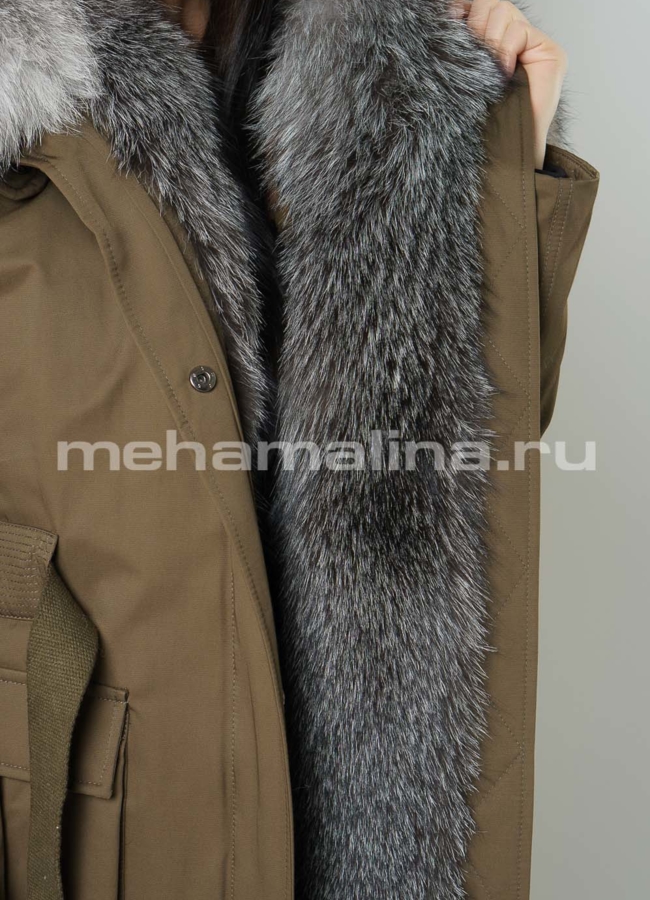 Меховая парка в цвете хаки, отделка фрост модель № 610 универмаг малина