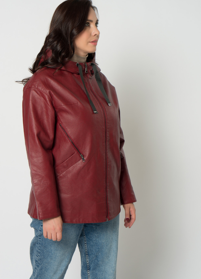 Куртка из эко кожи в красном цвете с капюшоном модель № 21693 в кредит