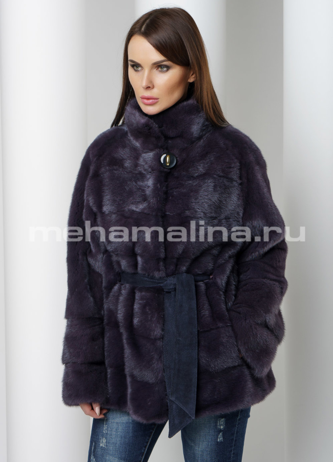 Шуба из норки модель № S-565 меха малина