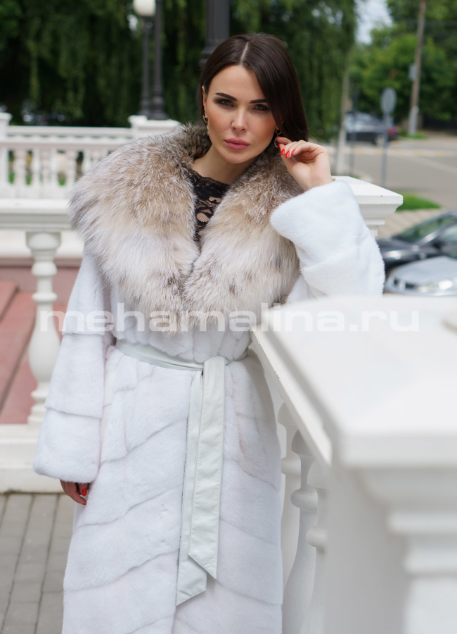 Белая норковая шуба модель № S-717 универмаг малина