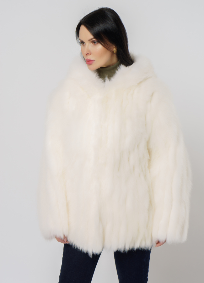 Шуба из песца в белом цвете модель № 21563 универмаг малина