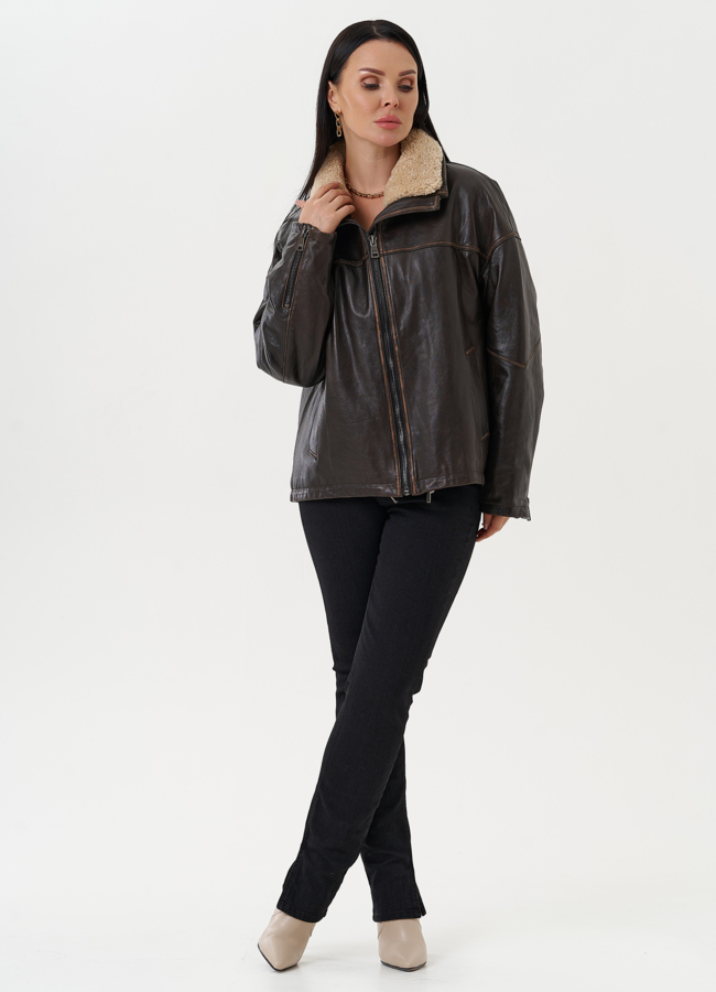 фото Женская кожаная куртка на утеплении модель № 28114
