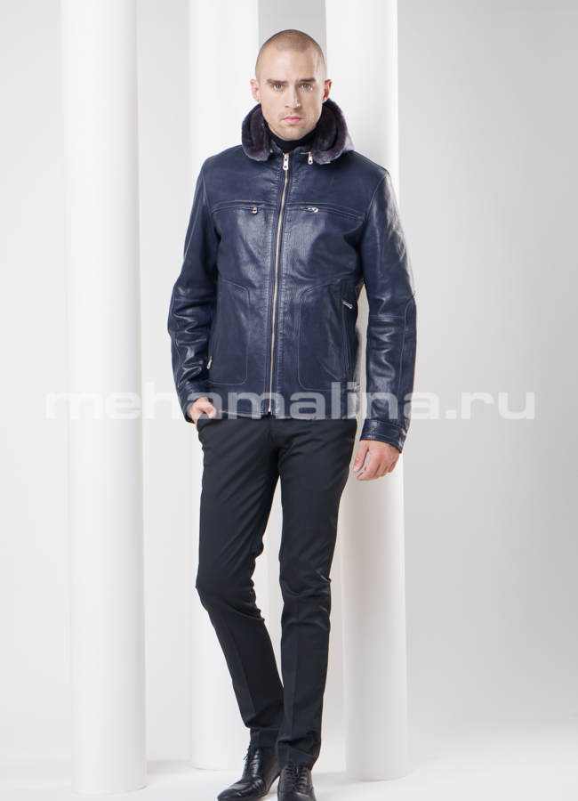 Дубленка с капюшоном, цвет синий модель № DM-74 универмаг малина