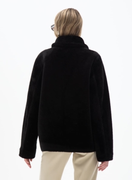 Женская двухсторонняя дубленка из эко кожи с английским воротником