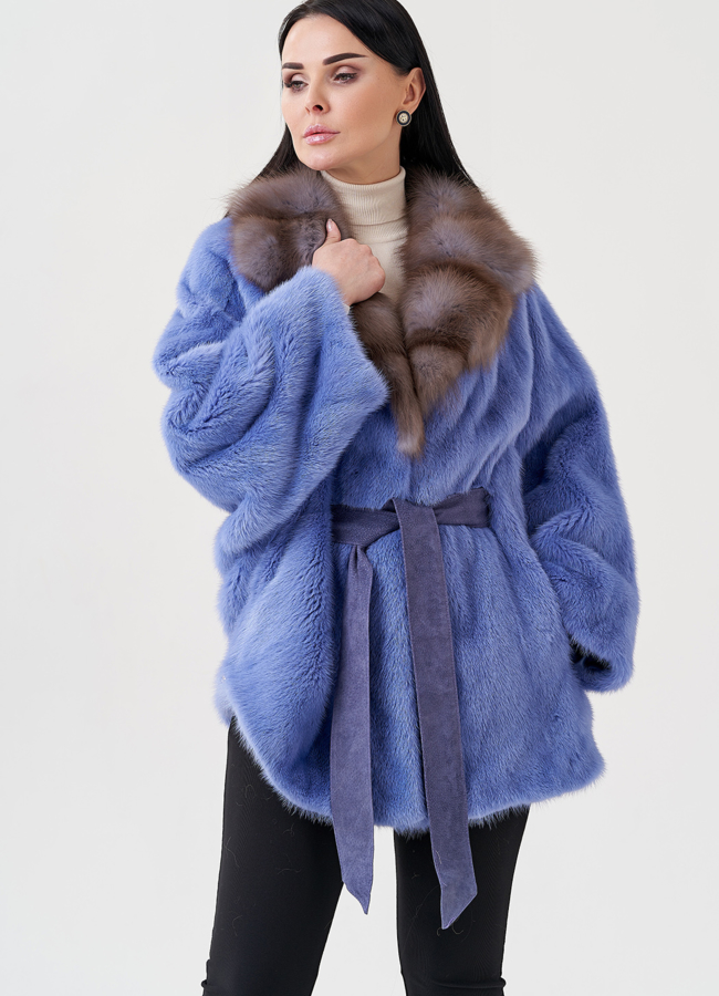 Шуба из норки с английским воротником из куницы  модель № 23978 универмаг малина