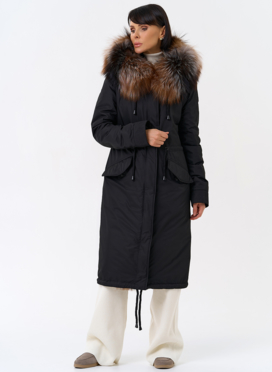 Женская парка с капюшоном из меха чернобурой лисы