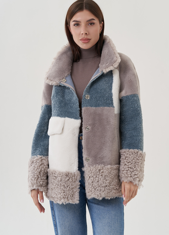 Куртка мультиколор из овечьей шерсти модель № 25415 в рассрочку