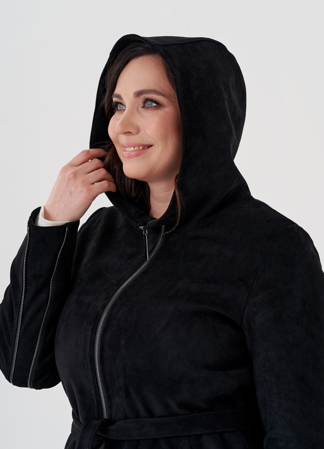 Полупальто из эко замши на утеплителе с капюшоном модель № 80236 универмаг малина Полупальто из эко замши на утеплителе с капюшоном модель № 80236 универмаг малина