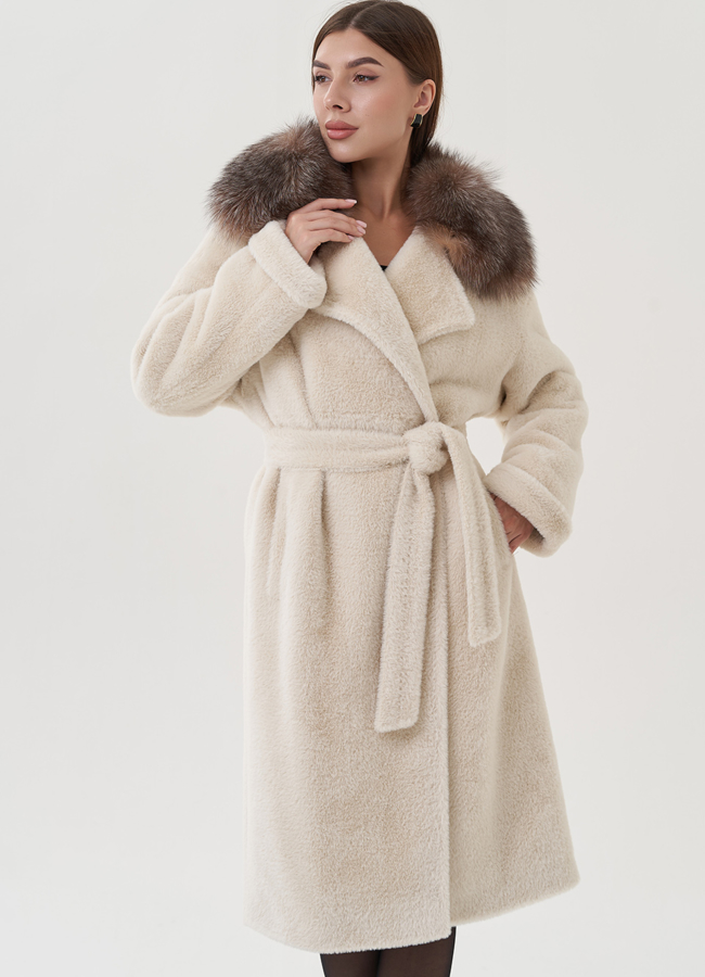 фото Пальто утепленное бежевого цвета модель № 25462