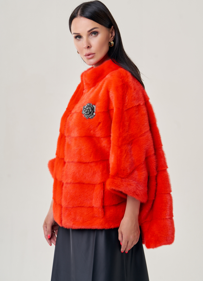 Куртка из норки на молнии оранжевого цвета модель № 23113 универмаг малина