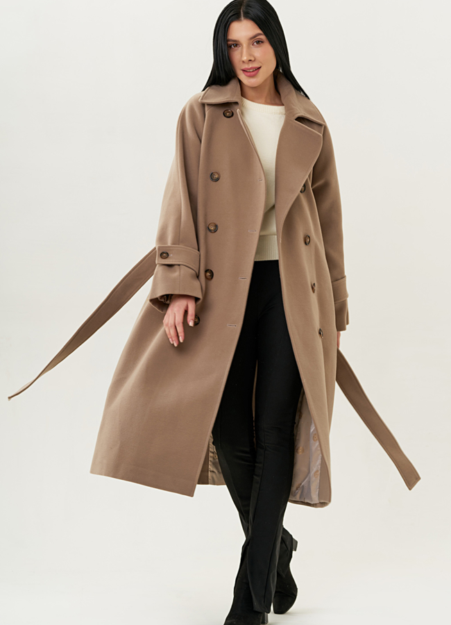 Женское двубортное полупальто с поясом модель № 22266 универмаг малина