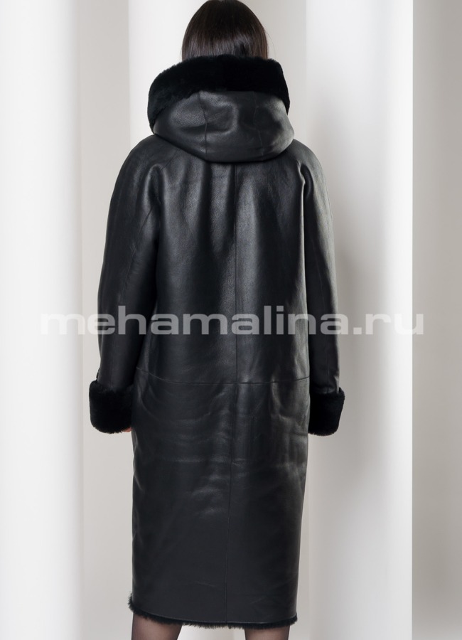 Дубленка из овчины на молнии с капюшоном модель № 3486 в рассрочку