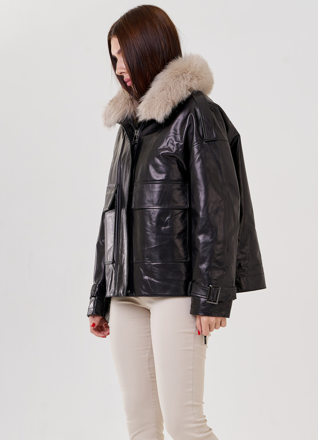 Куртка из кожи с мехом модель № 79226 универмаг малина