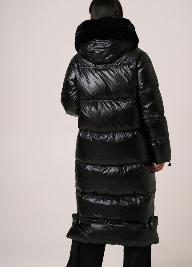 Двусторонний пуховик DiegoM черного цвета с отделкой из кролика  модель № Diego-M 818 в рассрочку