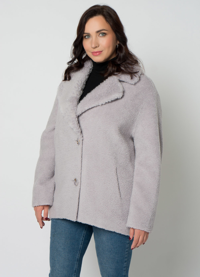 Женская куртка с английским воротником из шерсти модель № 21555 меха малина