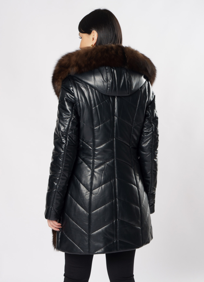Пуховик трансформер из эко кожи черного цвета модель № 19244 в кредит