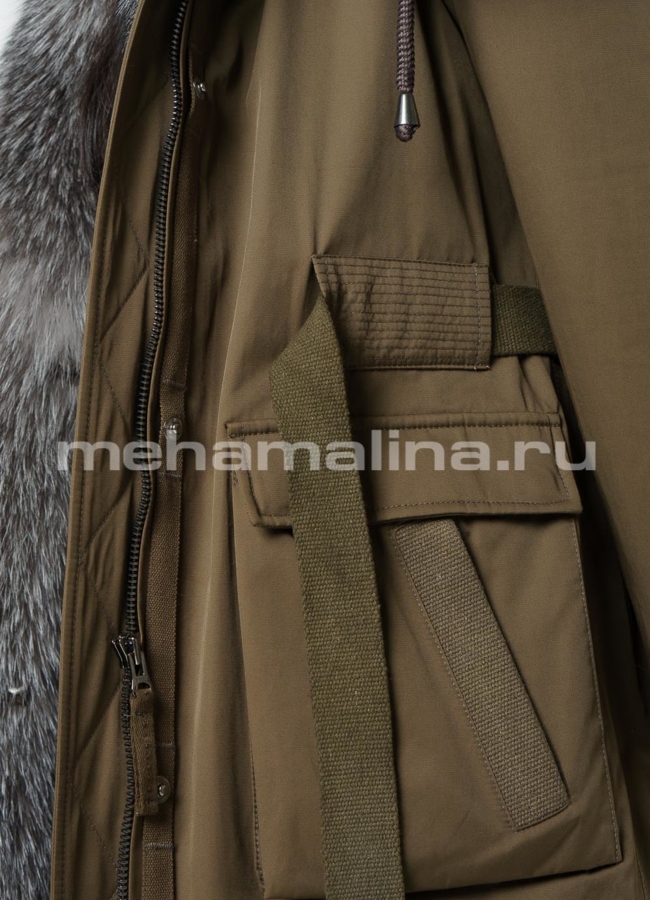 Меховая парка в цвете хаки, отделка фрост модель № 610 универмаг малина