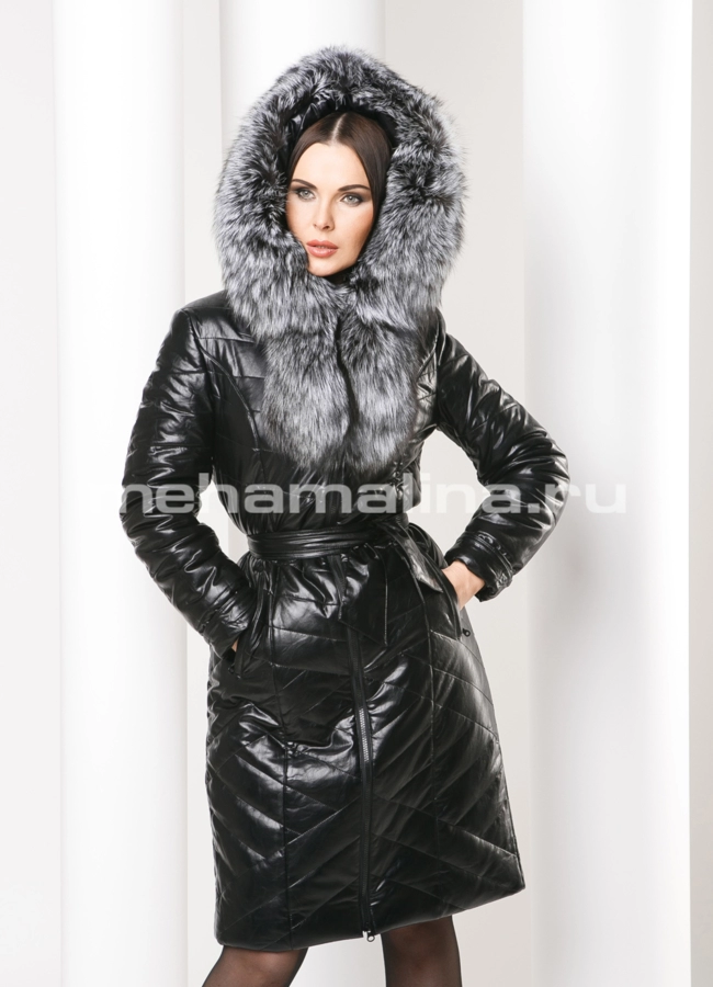 фото Пуховик из эко кожи модель № 8799