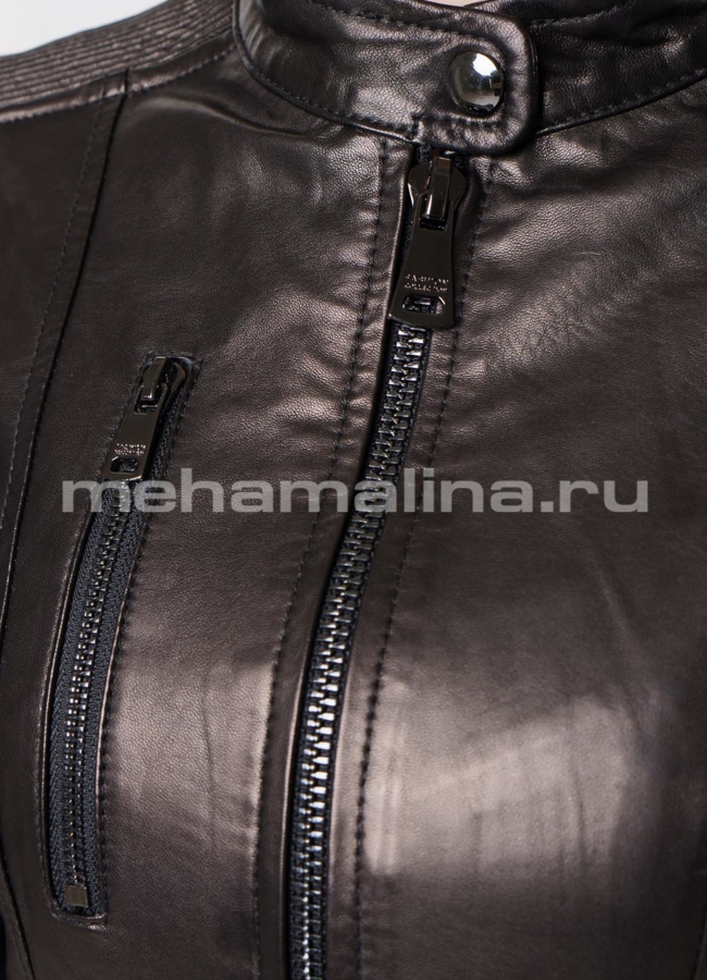 Черная кожаная куртка модель № K-404 универмаг малина