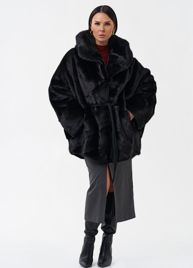 Шуба с капюшоном и норки модель № 28798 универмаг малина