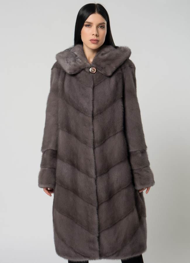 Светлая длинная шуба из норки модель № 1505 универмаг малина