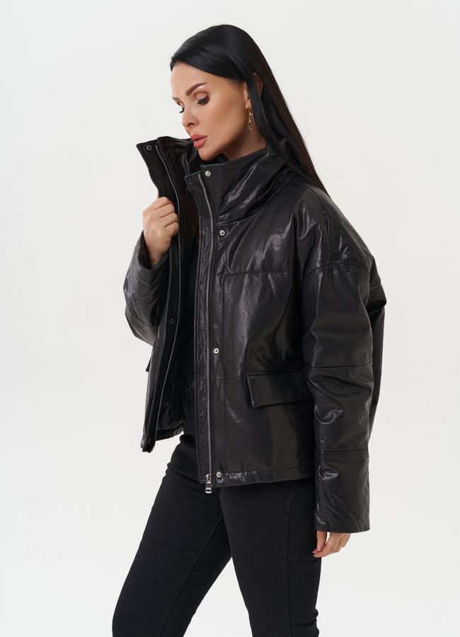 Утепленная кожаная куртка модель № 28116 универмаг малина