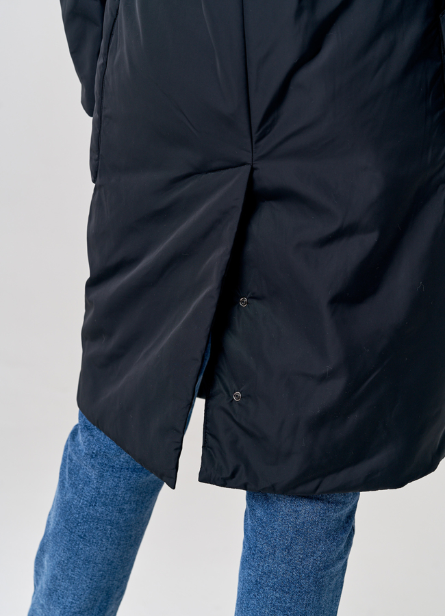 Двубортное плащевое пальто в черном цвете модель № 21156 универмаг малина