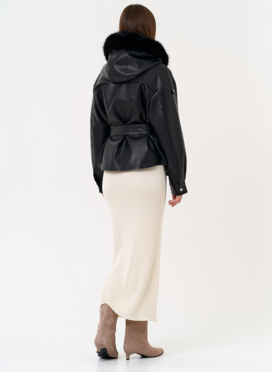 Женская утепленная куртка из эко кожи с поясом Женская утепленная куртка из эко кожи с поясом