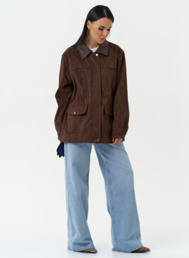 Женская парка из эко замши коричневого цвета