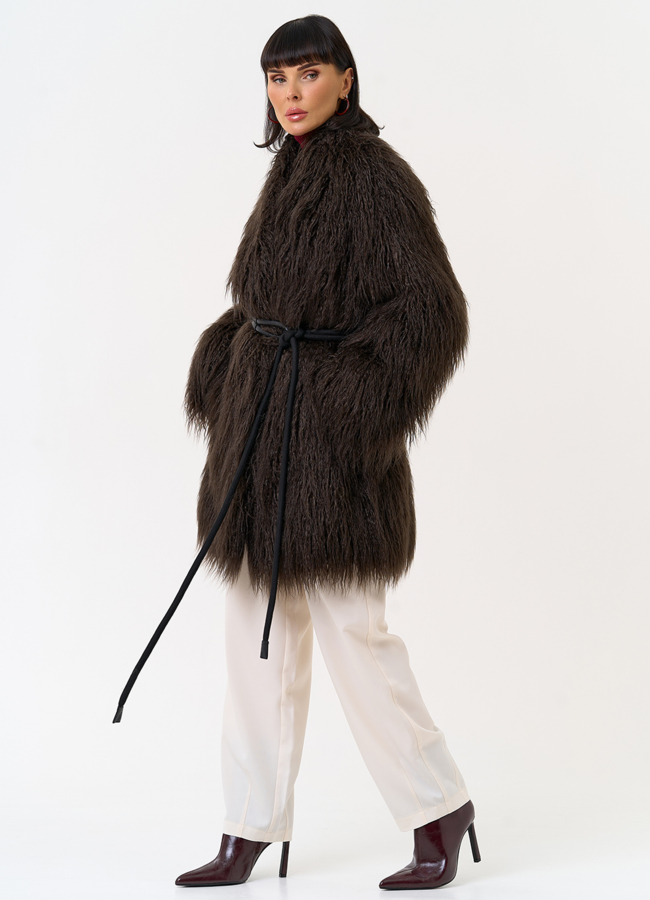 фото Женская шуба из эко меха коричневого цвета модель № 31530 фото Женская шуба из эко меха коричневого цвета модель № 31530