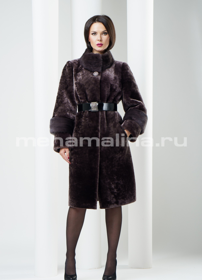 Шуба астраган с норковой стойкой модель № S-223 меха малина