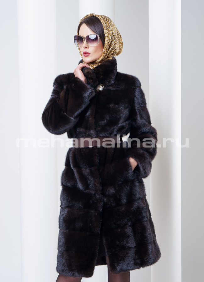 Шуба норка поперечка, цвет махагон 100см модель № S-291 универмаг малина