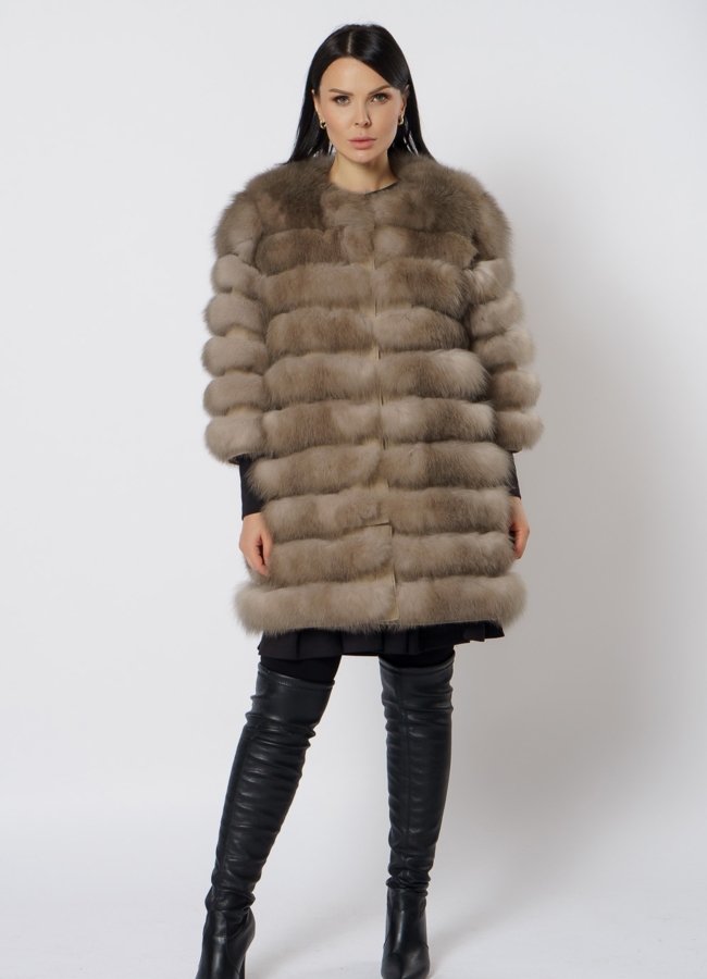 фото Удлиненная шуба из песца модель № 21724