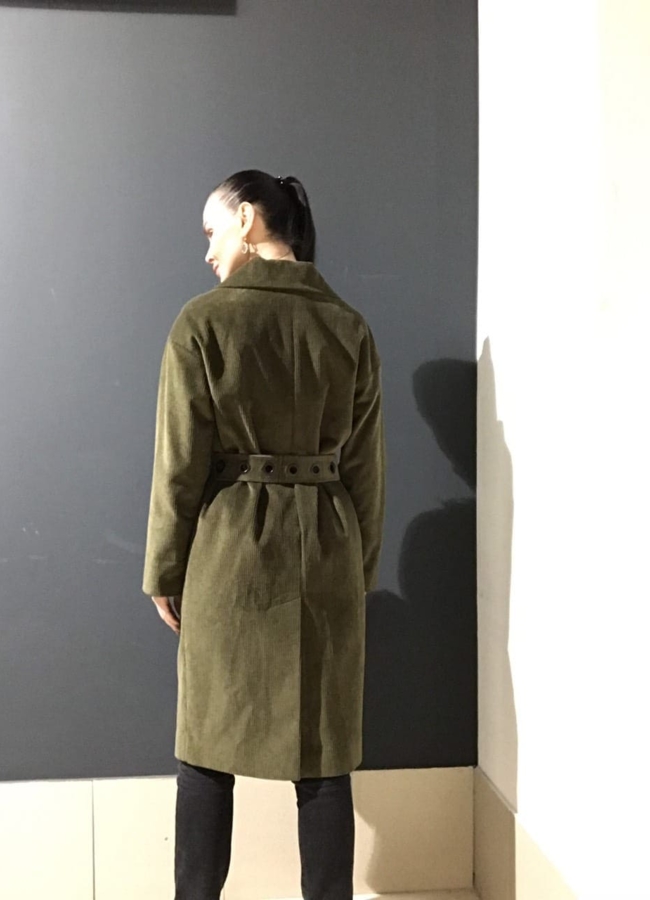 Пальто из вельвета в цвете хаки модель № 731 в кредит