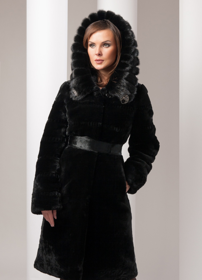 Шуба из мутона с норкой модель № S-77 в кредит