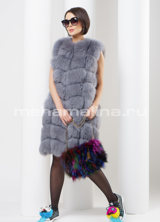 Удлиненный жилет из песца модель № M-146 в кредит